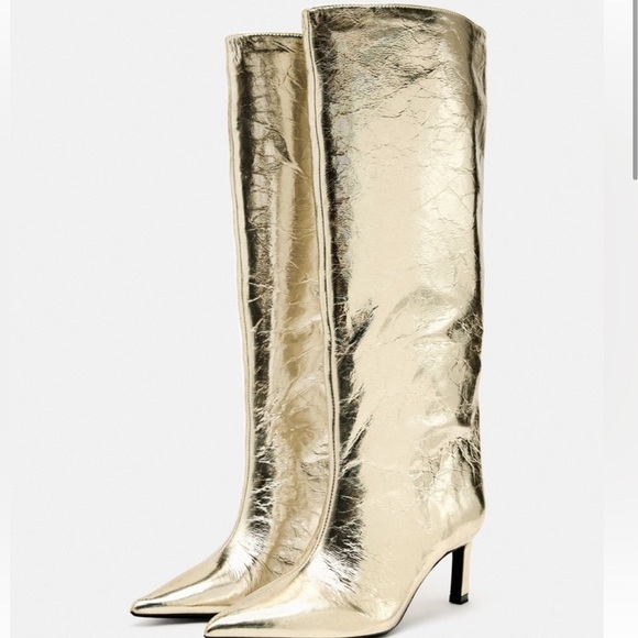 Zara Gold Heeled Boots - Picture 5 of 6